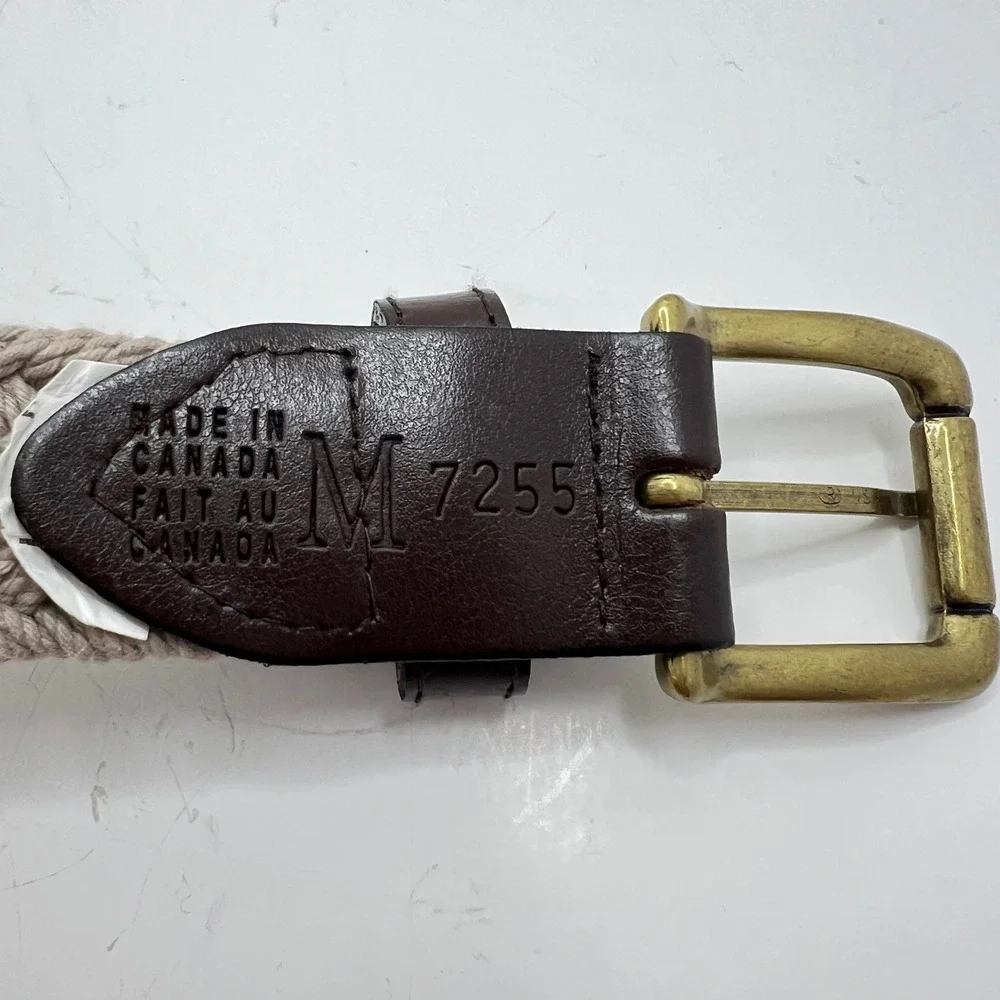 Northern Reflections Vtg Cotton Braided Belt Beige Leather Brass Buckle Size‎ M